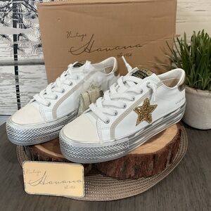 Vintage Havana White Sneakers with Glittering Gold Star